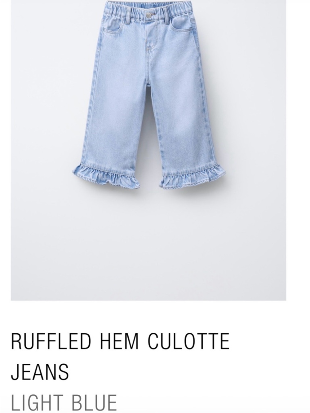 Zara Light Blue Ruffled Hem Culotte Jeans